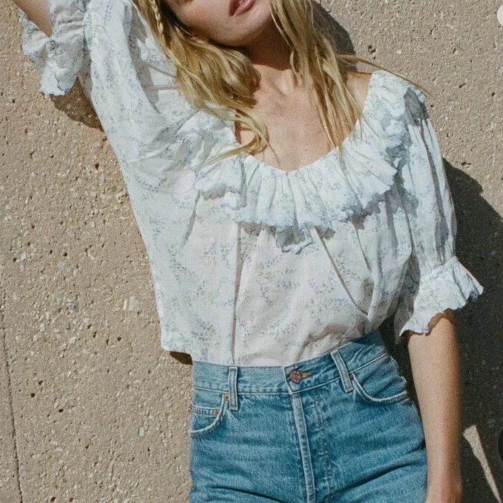 Down blanc bluebell Ballard Samara  floral cotton blend top